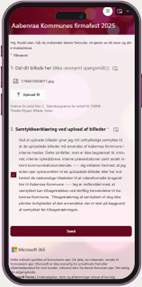 Indsendelsesformularen består af en "upload" knap og en samtykkeerklæring